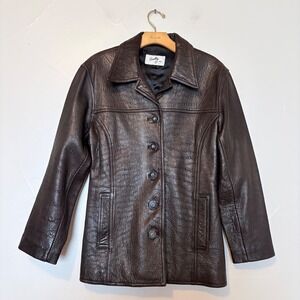 Y2K 90s Scully Leather Jacket Women Size‎ 6 Brown Textured Button Front Blazer